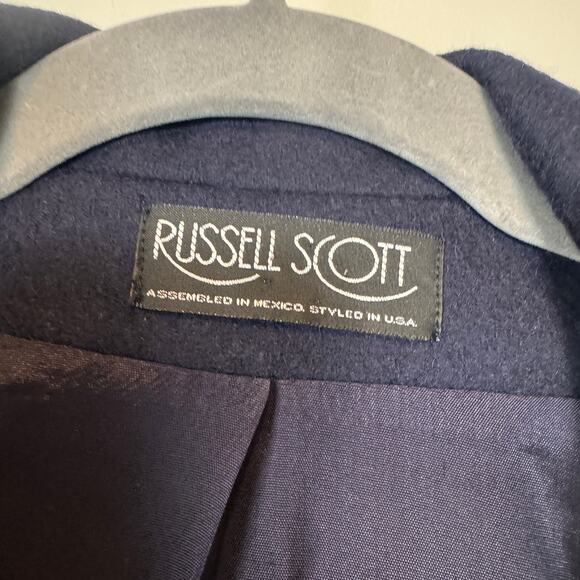 Vintage 90s Russell Scott Navy Wool Blend Coat Dark Academia Crested Buttons  L - Picture 8 of 11